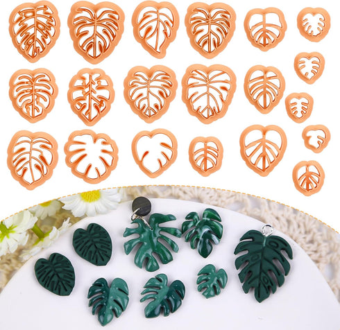 Puocaon Monstera Polymer Clay Cutters - 20 Leaves Clay Cutters for Polymer Clay Earrings Making, Tropical Leaf Clay Jewelry Cutters, Embossed Leav...