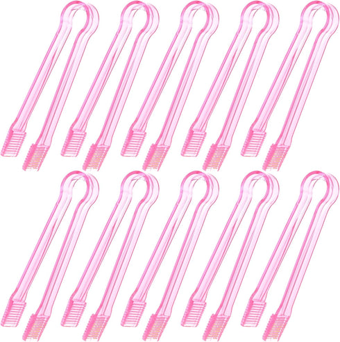 10 Pcs Plastic Buffet Serving Tongs, Clear Pink Kitchen Tongs Mini Serving Utensil Tongs for Food Ice Salad Buffet Barbecue Cookies, 6.3 Inches...