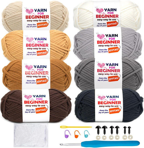 8 Pack Pack Beginners Crochet Yarn Beige Khaki Brown Cotton Crochet Yarn for Crocheting Knitting Beginners with Easy-to-See Stitches Neutral Croch...