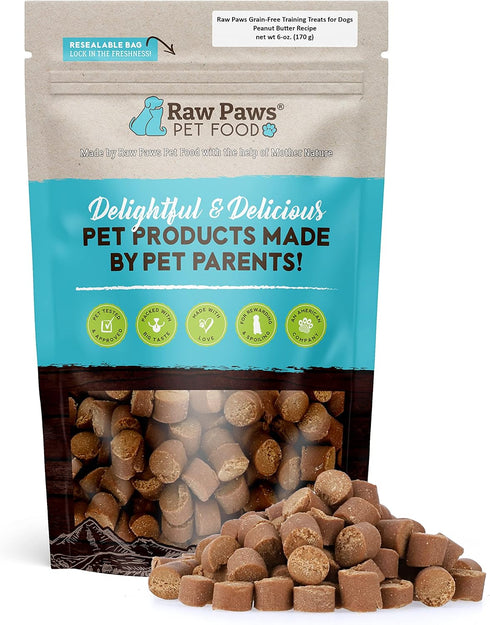 Raw Paws Grain-Free Soft Training Treats for Dogs - Peanut Butter Recipe, 6 oz - Made in USA - Natural Soft Puppy Training Treats - Low Calorie Sm...