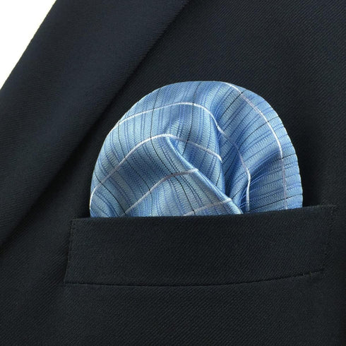 S&W SHLAX&WING Large Mens Pocket Square Blue Azure Checkered for Suit Silk...