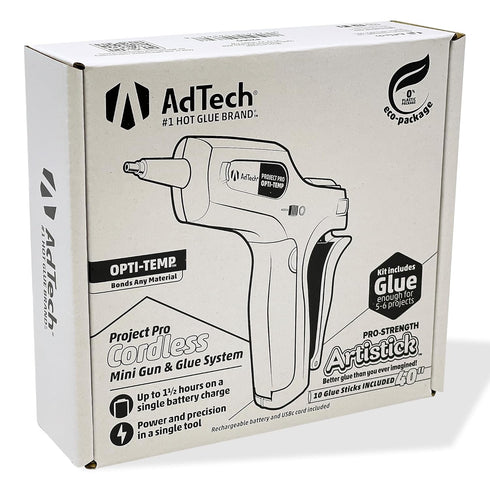 AdTech Project Pro Rechargeable Cordless Hot Glue Gun - Mini Glue Gun includes 10, 4" Artistick Stringless Glue Sticks - Precision Glue Gun with U...