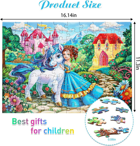 Puzzles for Kids Ages 4-8, 3-5, 6-8, 8-10 - Princess & Unicorn - 100 Piece Jigsaw Puzzles for Children, Learning Educational Toys for 4 5 6 7 8 9 ...