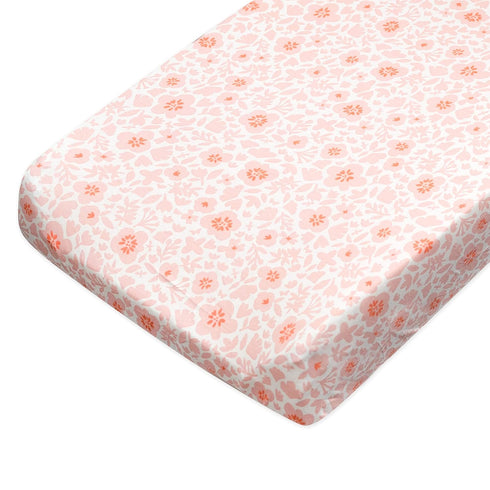 HonestBaby Girls Organic Cotton Changing Pad Cover, Peach Skin Papercut Floral, One Size...