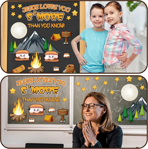 Outus 105 Pieces Jesus Loves You S'More Bulletin Board Set Sunday Decorative School Decorations Religious Bulletin Board for Wall Classroom School...