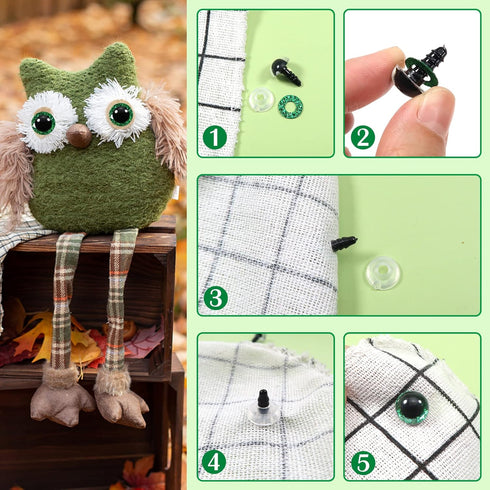 TOAOB 120pcs Glitter Plastic Safety Eyes 10mm Crafts Doll Eyes 10 Colors Half Round Craft Crochet Eyes with Washers for Stuffed Animals Amigurumis...