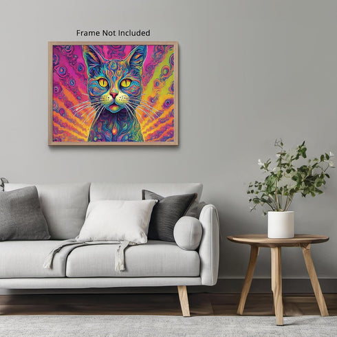 Posterizer 1 pcs- psychedelic funky hippie colorful cat 3-Fantasy & Fiction Art-Retro Art- Living Room Bedroom Decor- unframed wall art...