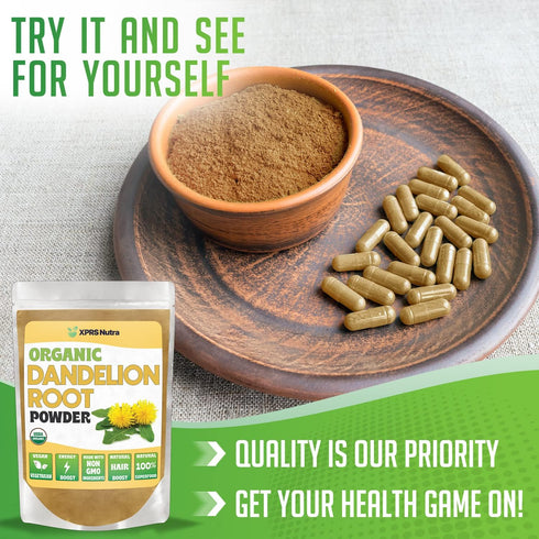 XPRS Nutra Organic Dandelion Root Powder - Vegan Friendly Antioxidant Power for Liver Support - Dandelion Root for Tea and Beverages - Immune Boos...