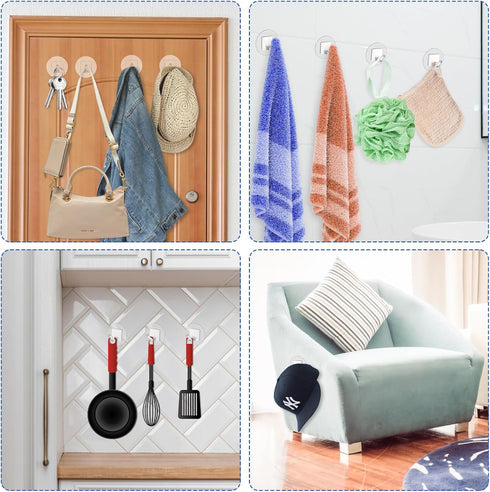Qianyu 30 Pcs Adhesive Wall Hooks Heavy Duty Clear Sticky Hangers Waterproof Seamless Transparent Acrylic Utility Hook Without Nails for Hanging T...