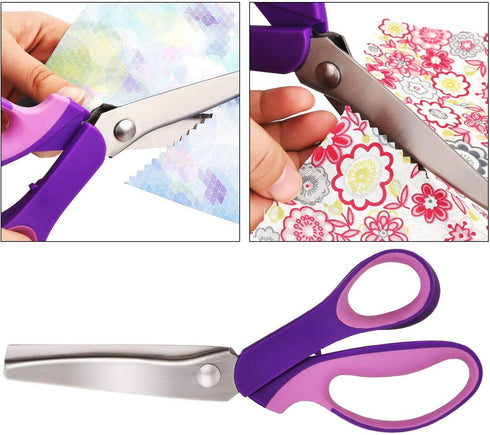 Pinking Shears for Fabric, Stainless Steel Handled Professional Dressmaking Sewing Scissors Zig Zag Fabric Craft Scissors 9.3 inch Scalloped (Purp...