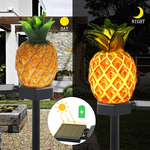 Garden Decor Solar Stake Lights - 2 Pack Outdoor Pineapple Waterproof Lights Pathway Yard Lawn Walkway Decoration...