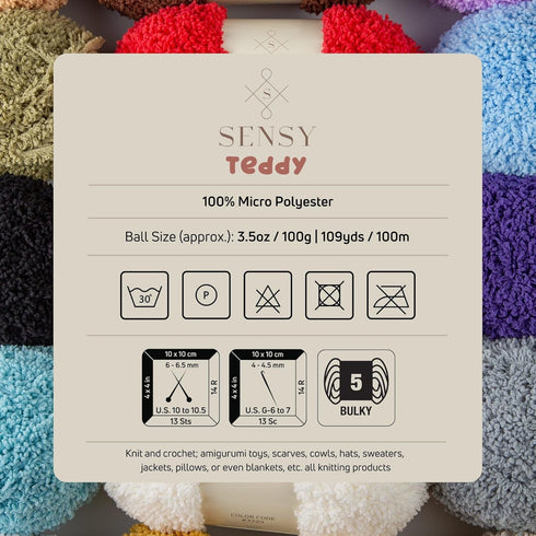 Sensy Teddy Yarn for Crocheting, Sheepy Yarn, Sherpa Fleece Yarn, Soft Fluffy and Cozy Yarn, Baby Blanket Yarn, Amigurumi Yarn, 3.5 oz, 109 Yards,...