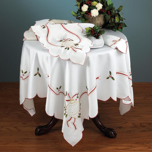 SARO LIFESTYLE 8532.I1569X Holiday Ornamental Collection Embroidered Christmas Table Runner, 15" x 69", Ivory...