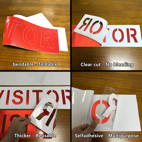 2 Pieces Visitor Parking Stencils with Self-Adhesive,4 Inch Visitor Pavement Marking Letter Sticker Stencil,6" x 22" Visitor Sign Spray Painting S...