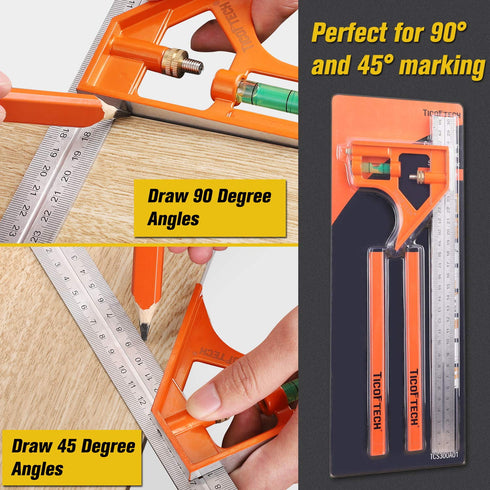 12-Inch Combination Square, Inch/Metric Metal Combo Square with Stainless Steel Blade, Accurate Woodworking Measure Square with Carpenter Pencils…...