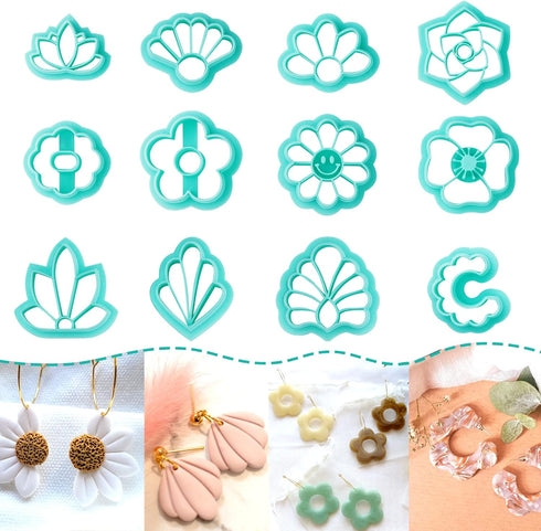 TAINSKY Flower Shape Polymer Clay Cutters set, 12 Shapes Clay Earrings Cutters for Polymer Clay Jewelry, Plastic Clay Earring Cutters for Polymer ...