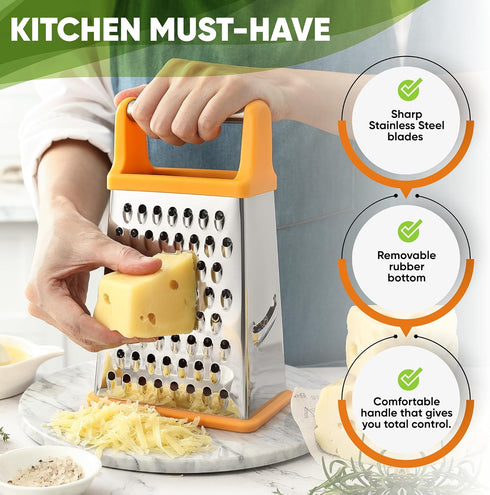 Spring Chef Handheld Stainless Steel XL Parmesan Cheese Grater with Handle - 4 Sided Manual Box Grater for Kitchen - Dishwasher Safe Cheese Shredd...