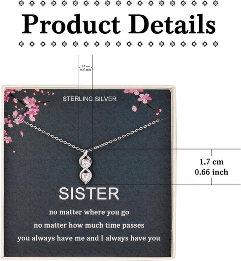 Sister Gifts from Sister, Sterling Silver Infinite Two Interlocking Infinity Double Hearts Necklace, Birthday Jewelry Gift Necklaces for Sisters, ...