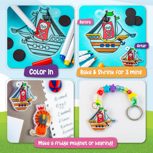 Original Stationery Art Adventure Shrink It Studio, Keychain Maker Kit for Boys to Make Awesome Charms with 110+ Pieces, Fun Shrink Art Kits for K...