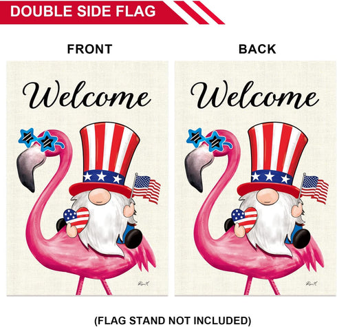 Flamingo Welcome Patriotic Flag Vertical Double Sided Garden Flag, Indoor and Outdoor Decoration Flag, 12.5x18 Inches Prime Burlap House Flag, Bra...