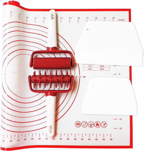5 pcs Pizza Tools Set incl Dough Roller and Docker and Silicone Pastry Dough Mat and Dough Scraper Cutter Time-Saver Dough Tools Set (5 pcs)...