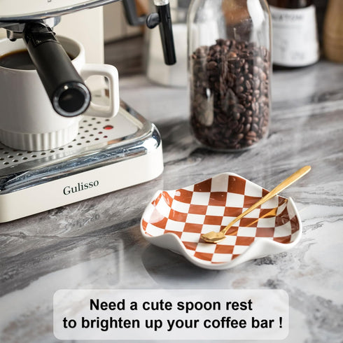 Spoon Rest for Stove Top, Checkered Coffee Spoon Rest, Ceramic Spoon Holder for Kitchen Counter Cooking Utensil Rest, Modern Farmhouse Kitchen DéC...