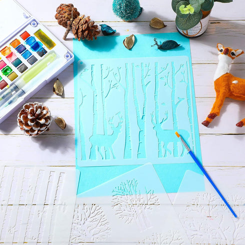 8 Pieces Reusable Tree Stencils Aspen Trees Stencils Reversed Branches Stencils Painting Tree Template Plastic Drawing Stencils for Canvas Wood Wa...