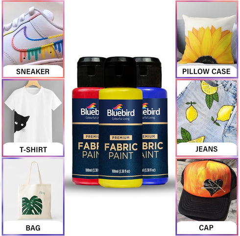 BLUEBIRD Fabric Paint, Pthalo Blue, 3.4 Fl Oz, Permanent Fabric Paints for Clothes, Furniture Upholstery...