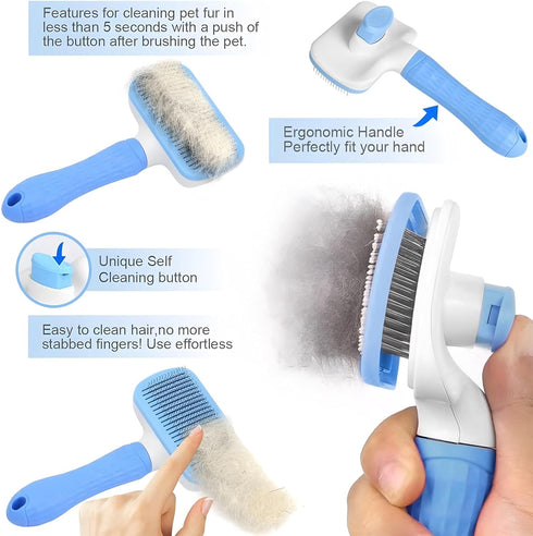 JASLAH 3 Sets with Comb, Pet Grooming Bath Brush Soft Silicone Bristle for Long Short Haired Dogs and Cats Shower, Bath Brush Soothing Massage Rub...
