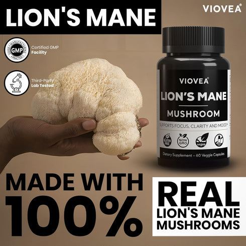 Lion's Mane Supplement Capsules - 60 Capsules (30-Day Supply), Supports Focus, Clarity, Memory, and Overall Cognition. Organic Nootropic Supplemen...