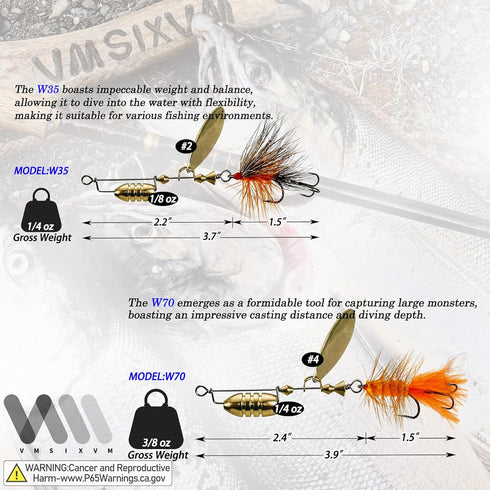 Trout Lures Trout Spinners, Rooster Bait Tail Trout Fishing Lures for Bass Salmon Pike, Fishing Spinner Kit Smallmouth Bass Lures with Brass Spinn...