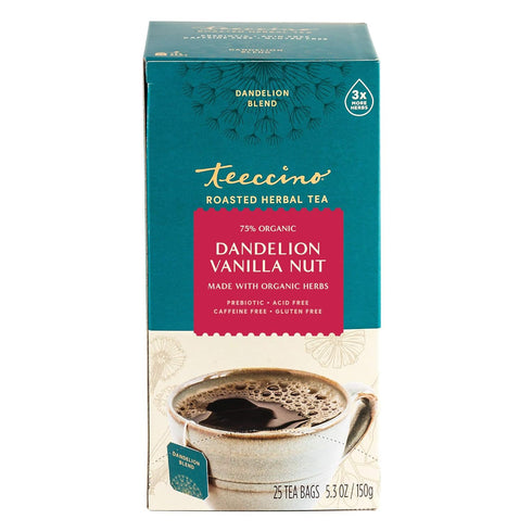 Teeccino Dandelion Herbal Tea - Vanilla Nut - Caffeine Free, Prebiotic, Gluten Free, 3x More Herbs - 25 Tea Bags...