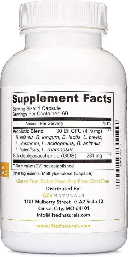 Lifted Naturals Mood Boosting Probiotic 30 Billion CFU - Mood Support Supplement, Prebiotics and Probiotics for Women & Men, Acidophilus Lactobaci...