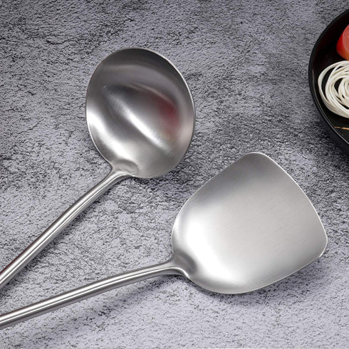 Wok Spatula & Ladle Tool Set, AOOSY 18/10 Stainless Steel Cooking Utensils, Wooden Handle Wok Utensils Soup Ladle 15 inches Set of 2...