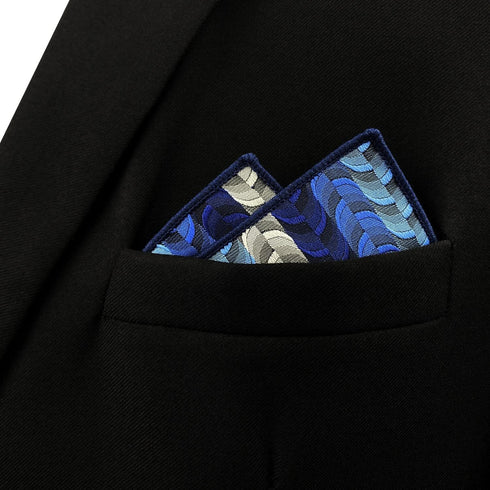 SHLAX&WING Ripple Blue Mens Pocket Square Silk Hanky Business Wedding Gift...