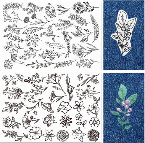 Tekalobr 50Pcs Water Soluble Sewing Stabilizers Embroidery Patterns Stick and Stitch Embroidery Paper Wash Away Stabilizers for Embroidery with Fl...