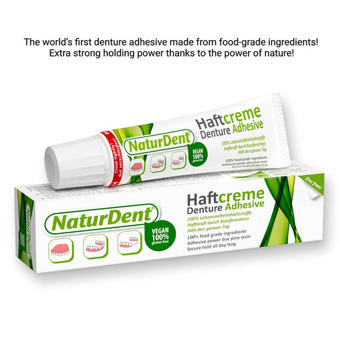 Natural Strong Denture Adhesive NaturDent holds Dentures Longer and Stronger No Zinc No Petrochemical No Paraben No Yucky Taste...