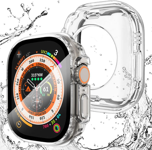 NewWays 2 in 1 Waterproof Case for Apple Watch Ultra 49mm Screen Protector, 360 Protective Glass Face Cover Hard PC Bumper + Back Frame for iWatch...