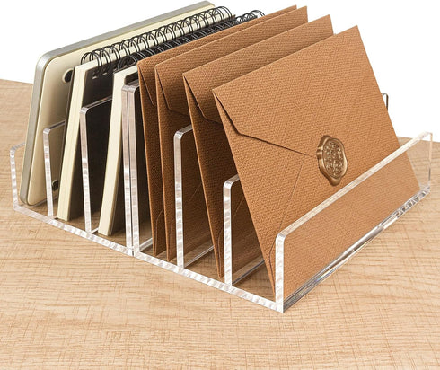 Acrylic Mail Organizer File Sorters for Desk,3-Section Laddered Desktop Vertical Letter Holder,Desk Organizer Workspace Organizer...