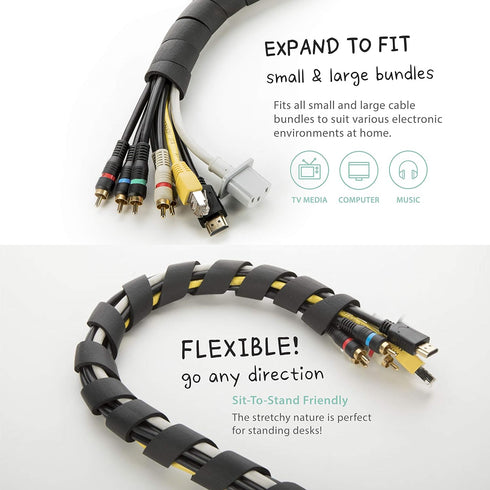 10-ft Cable Slinky Soft and Flexible Rubber Spiral Cord Wrap (2-ft X 5 pcs) Black...