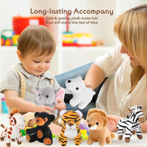 7 Pieces Plush Safari Animals 4.72 Inches Jungle Stuffed Animal Set includes Plush Giraffe Tiger Lion Bear Elephant Zebra for Zoo Animal Themed Pa...