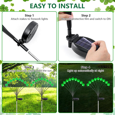2 Pack St Patricks Day Decorations Solar Outdoor Lights, 18 LED Lucky Green Shamrock Lights Irish Firefly Solar Lights, 2 Modes Waterproof St Patr...