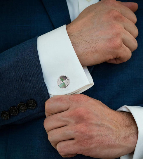 Silver Natural Gray Mother of Pearl Cufflinks for Men Lady Water Ripples Pattern Round Men's Cufflinks Jewelry for Wedding Anniversary Business Pa...