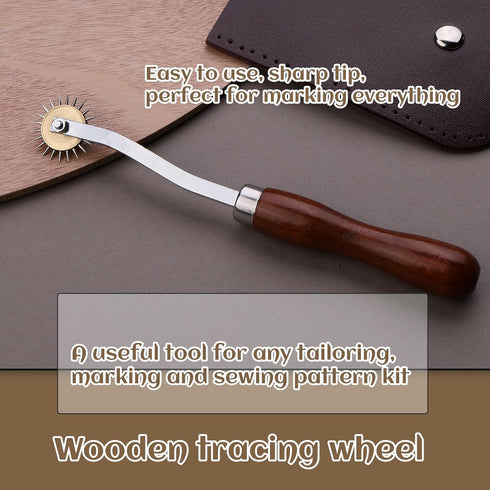 LUNARM 1 PCS Tracing Wheel Sewing Tool - Professional Stitch Marking Spacer, 4mm Leather Needle Point Tracing Wheel with Wooden Handle for Arts an...