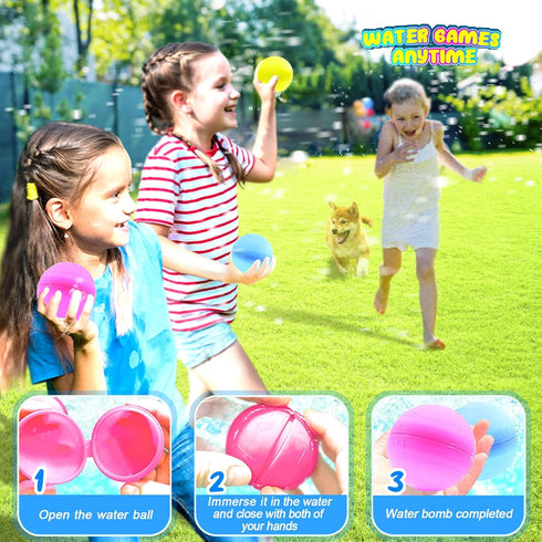 Reusable Water Balloons 12 Glow in The Dark Water Balls Latex-Free Silicone Water Splash Ball with Mesh Bag Quick-Fill Water Bomb for Kids Teens S...