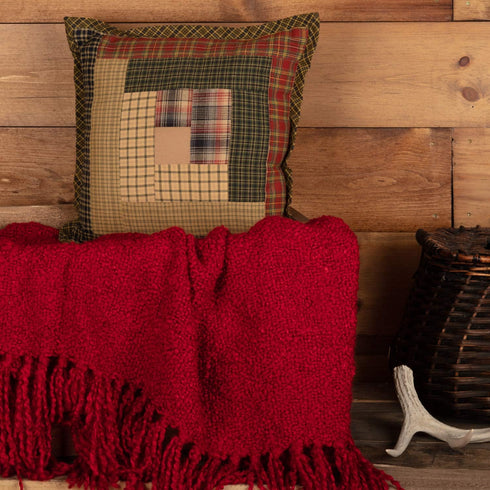 Tea Cabin Rustic 12"x12" Patchwork Pillow Green Thanksgiving Cotton Square Bedroom Decor...