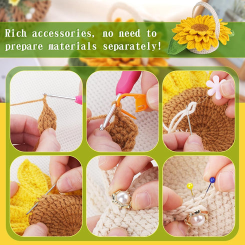 Yizzvb Crochet Kit for Beginners, 5 Pcs Coasters Plant Pot Crochet Start Kit for Adults, Complete Knitting Crochet Supplies with Step-by-Step Inst...