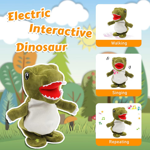 Easfan Talking Dinosaur Toy Repeats What You Say Stuffed Animal Walking Singing Musical Electric Interactive Educational Funny Animated Plush Toy ...