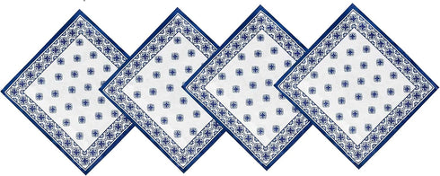Newbridge Square Fabric Napkins, Set of 8 Napkins, Mykonos Blue Mediterranean, Indoor Outdoor Stain Resistant No-Iron Napkins, Blue Tile Border...