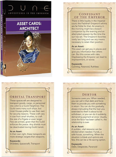 Dune: Asset Cards - Architect Expansion Deck - Dune Adventures in The Imperium, 56 Cards RPG Expansion, Accessory Pack, Each Card Details an Indiv...